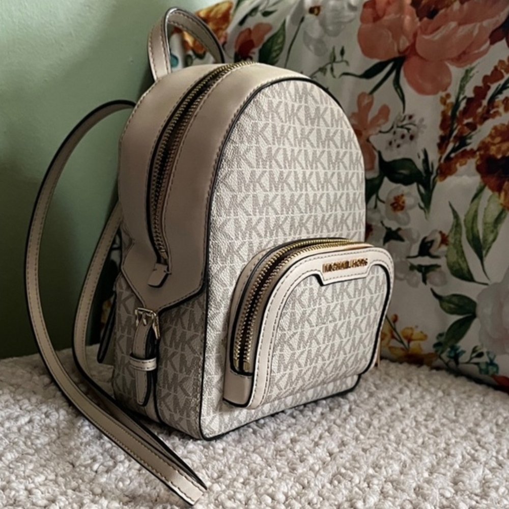 Michael Kors Beige Logo Mini Backpack with Gold Hardware